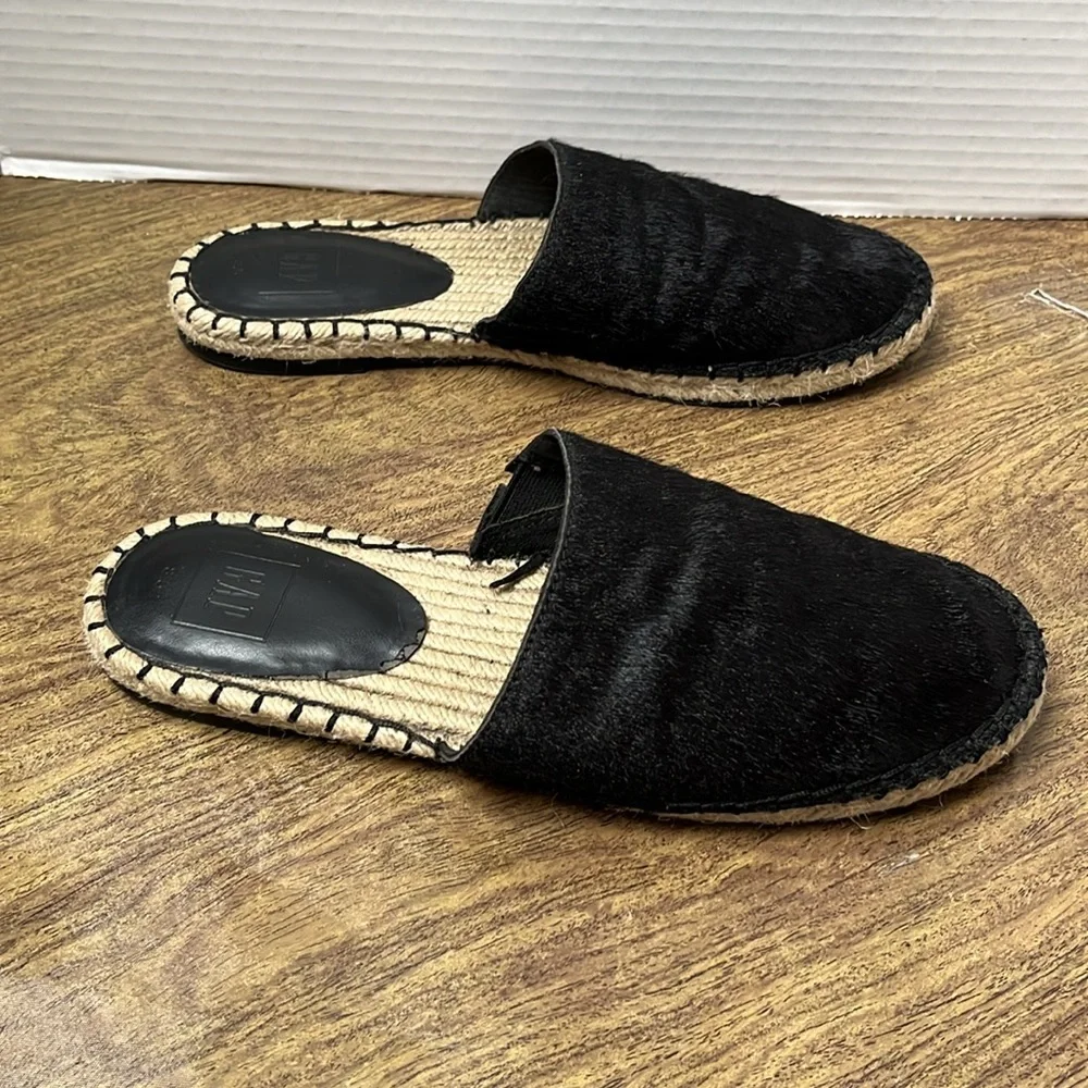 Gap Black Calf Hair Espadrille Slide-On Mules Size 8.5